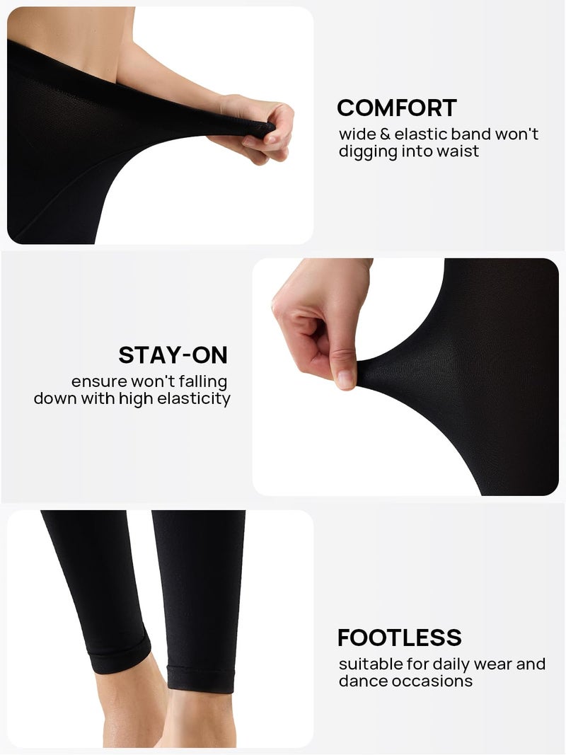 MANZI Women's 2 Pairs Opaque Control-Top Tights with Comfort Stretch 70 Denier Footless Black Large - Image 4